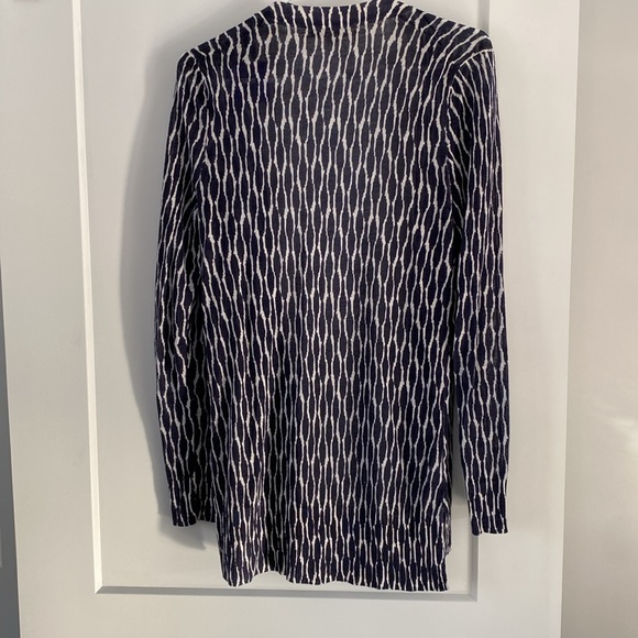 ANN TAYLOR LOFT navy blue off white open cardigan long sleeve sweater M - Picture 4 of 4